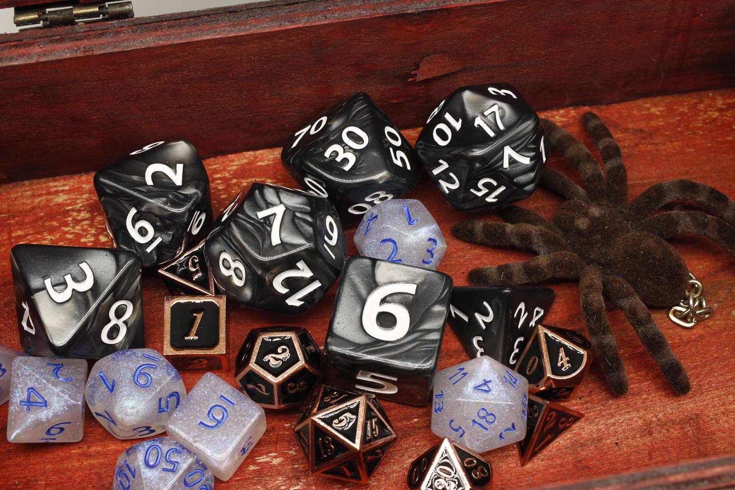 HD Giant Black 25mm Polyhedral Dice Set – 7 Oversized RPG Dice with Pearl Texture, Easy-Read Numbers for D&D, Pathfinder, MTG