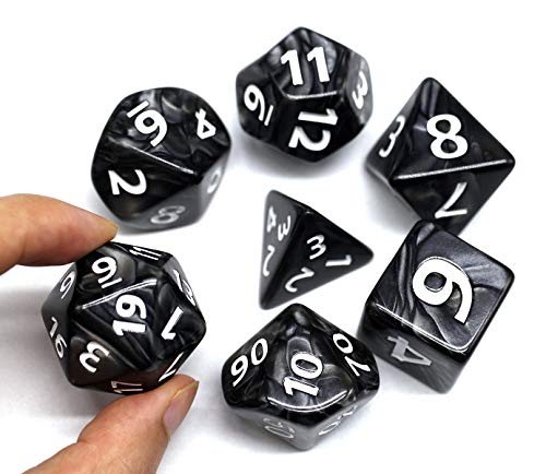 HD Giant Black 25mm Polyhedral Dice Set – 7 Oversized RPG Dice with Pearl Texture, Easy-Read Numbers for D&D, Pathfinder, MTG
