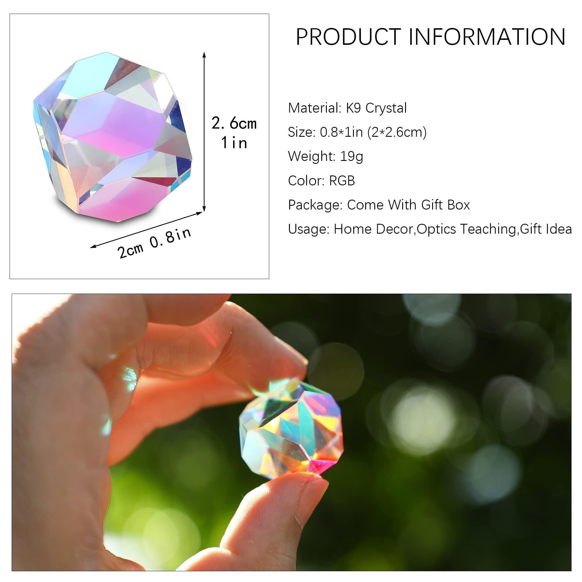HDCRYSTALGIFTS Color Cube Prism 20mm – K9 Optical Glass RGB Dispersion Prism for Photography and Desk Decor