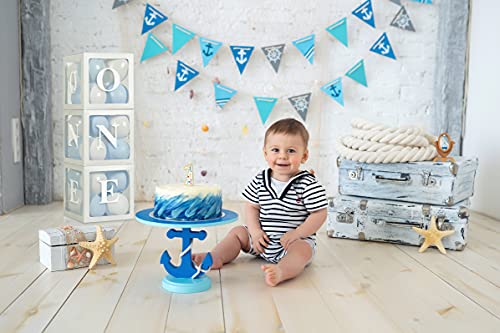 HDLJD Baby Boy First Birthday 'ONE' Letter Balloon Boxes with 24 Balloons – White & Baby Blue Decor Set