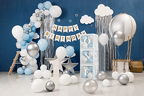 HDLJD Baby Boy First Birthday 'ONE' Letter Balloon Boxes with 24 Balloons – White & Baby Blue Decor Set