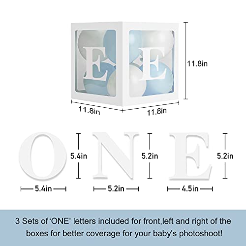 HDLJD Baby Boy First Birthday 'ONE' Letter Balloon Boxes with 24 Balloons – White & Baby Blue Decor Set