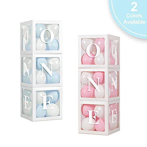 HDLJD Baby Boy First Birthday 'ONE' Letter Balloon Boxes with 24 Balloons – White & Baby Blue Decor Set