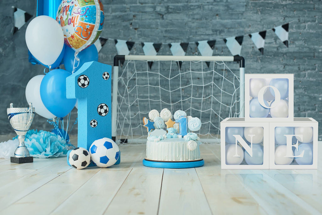HDLJD Baby Boy First Birthday 'ONE' Letter Balloon Boxes with 24 Balloons – White & Baby Blue Decor Set