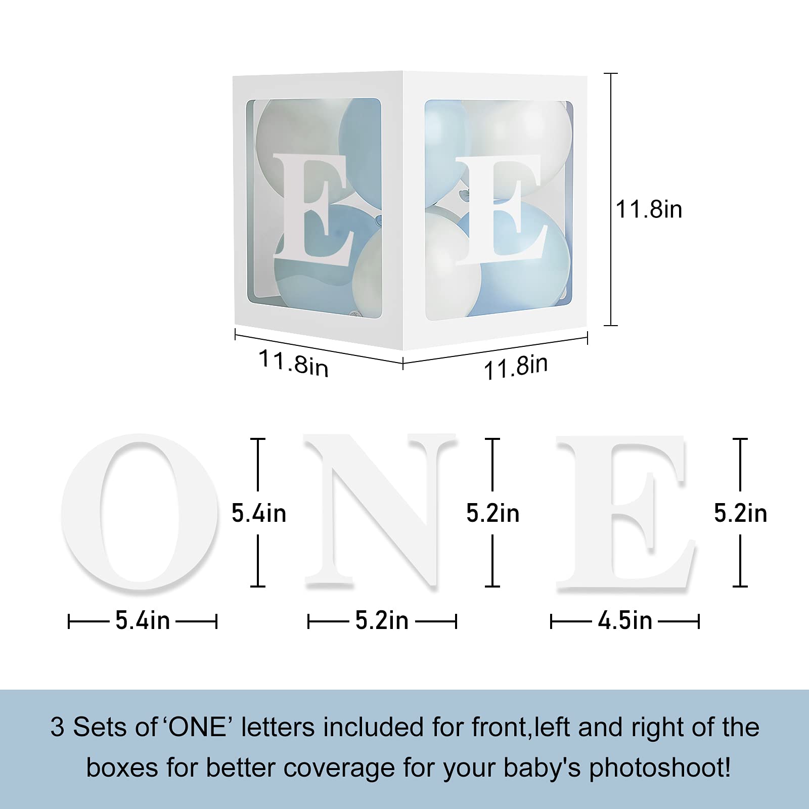 HDLJD Baby Boy First Birthday 'ONE' Letter Balloon Boxes with 24 Balloons – White & Baby Blue Decor Set
