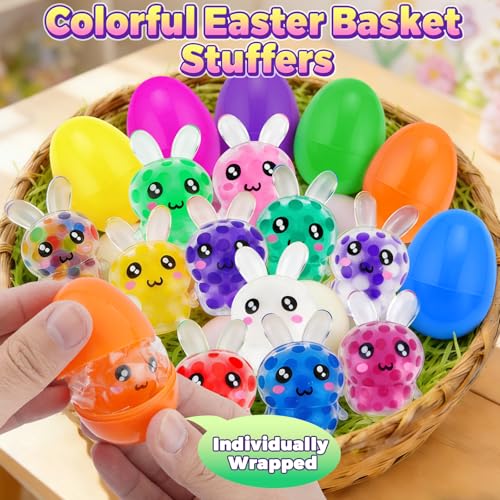 HEAEUNK Prefilled Easter Eggs with Bunny Squishy Toys – 12 Pc Set for Baskets & Parties