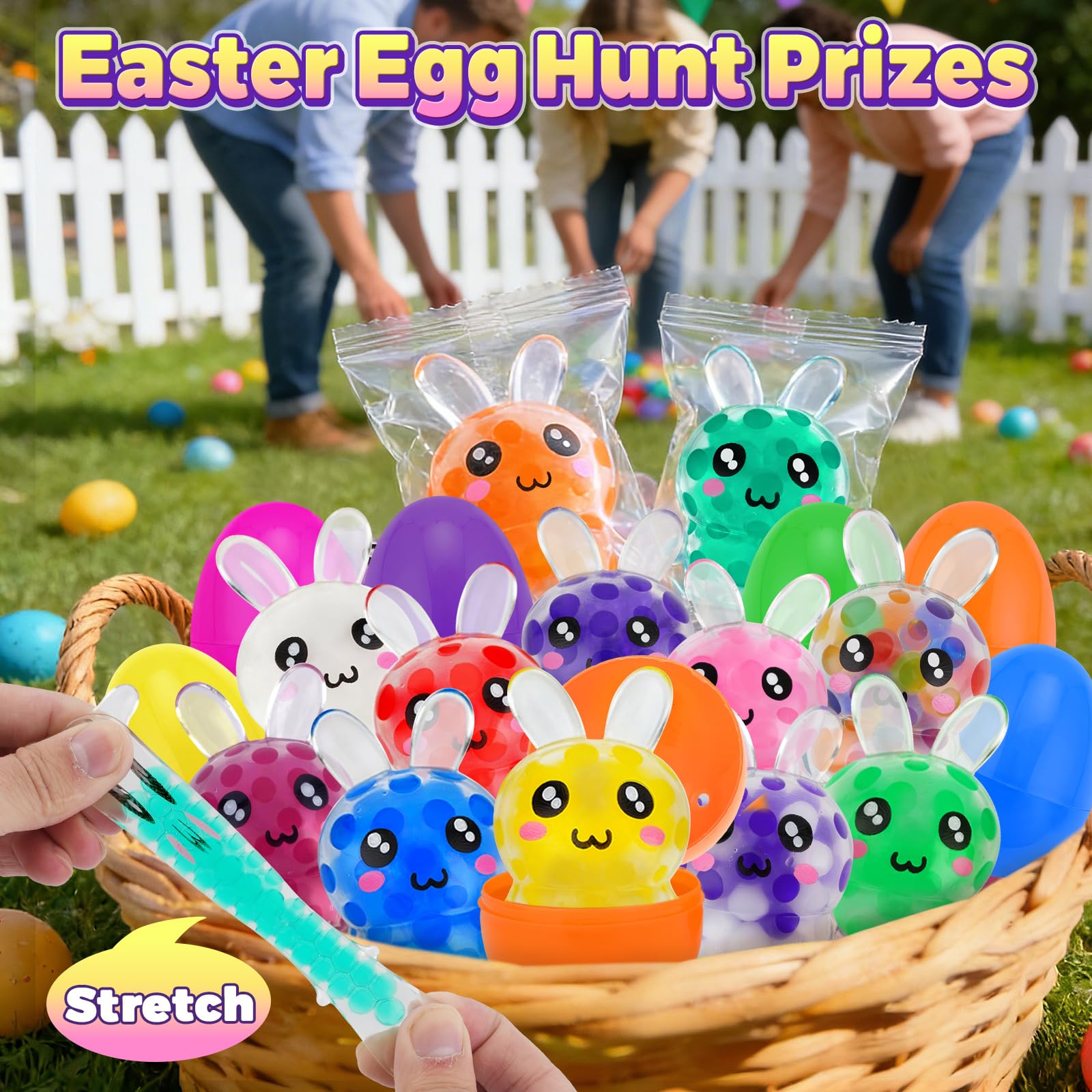 HEAEUNK Prefilled Easter Eggs with Bunny Squishy Toys – 12 Pc Set for Baskets & Parties