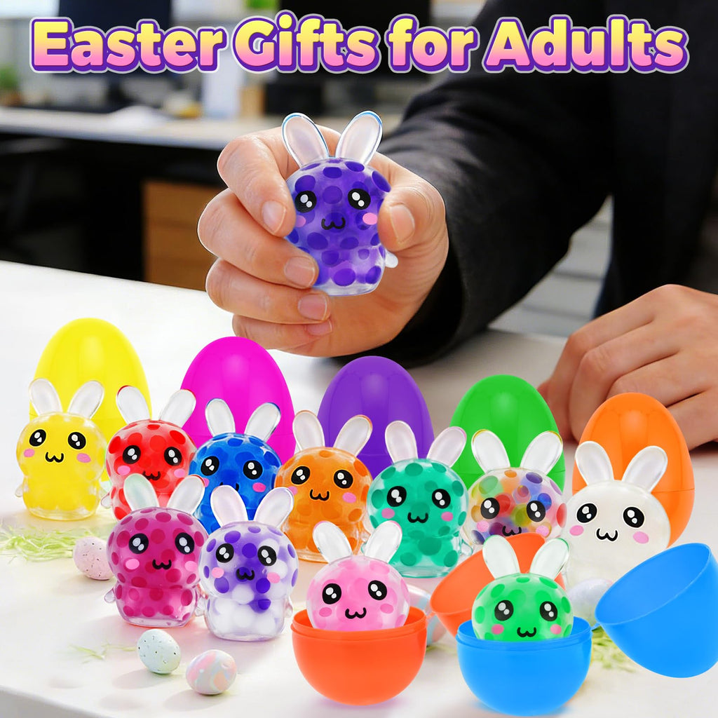 HEAEUNK Prefilled Easter Eggs with Bunny Squishy Toys – 12 Pc Set for Baskets & Parties