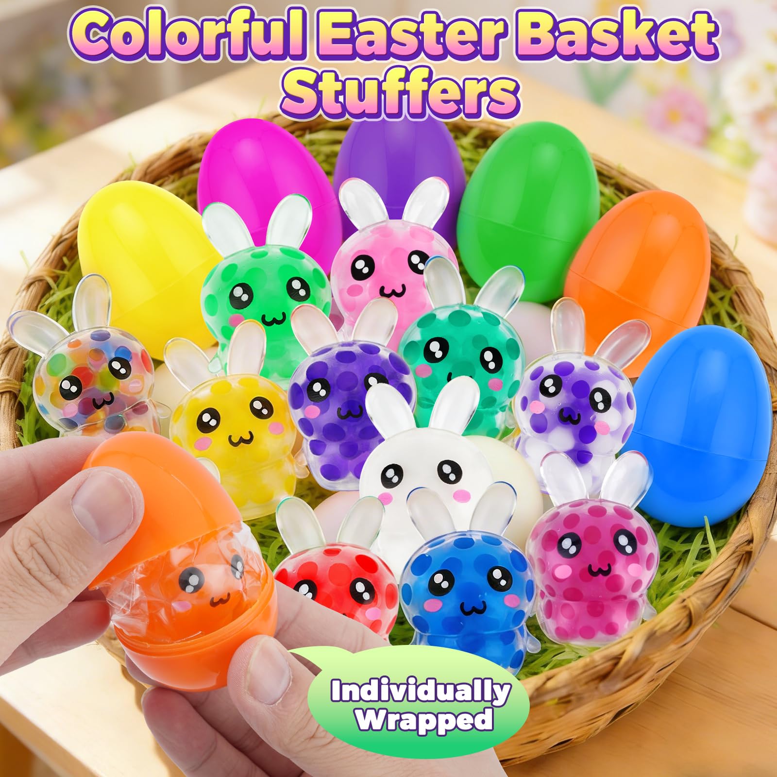 HEAEUNK Prefilled Easter Eggs with Bunny Squishy Toys – 12 Pc Set for Baskets & Parties