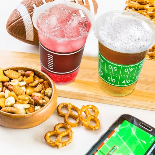 Heartome 50 Pack Football Party Cups – 16 oz Disposable Plastic Cups with 2 Classic Designs for Game Day