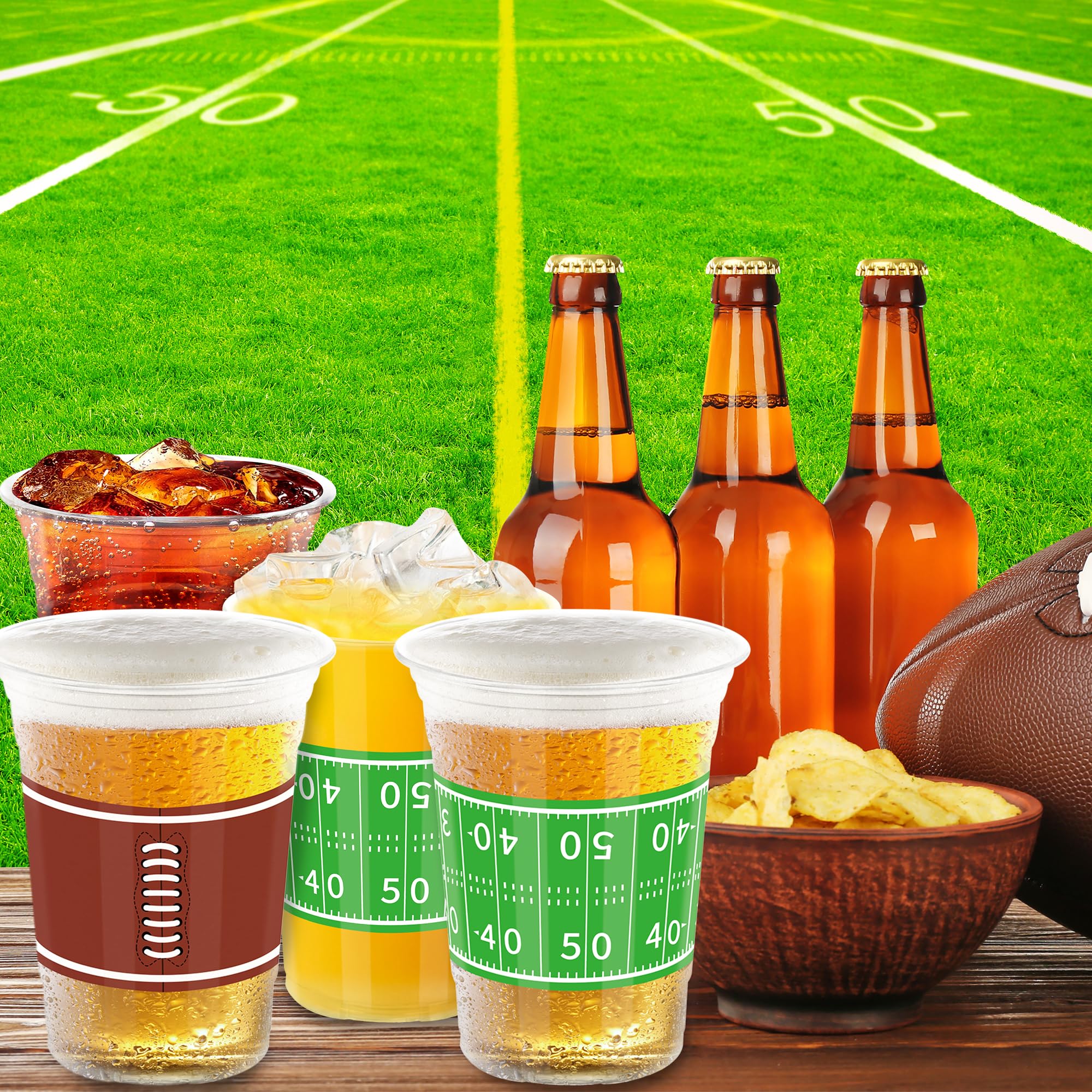 Heartome 50 Pack Football Party Cups – 16 oz Disposable Plastic Cups with 2 Classic Designs for Game Day
