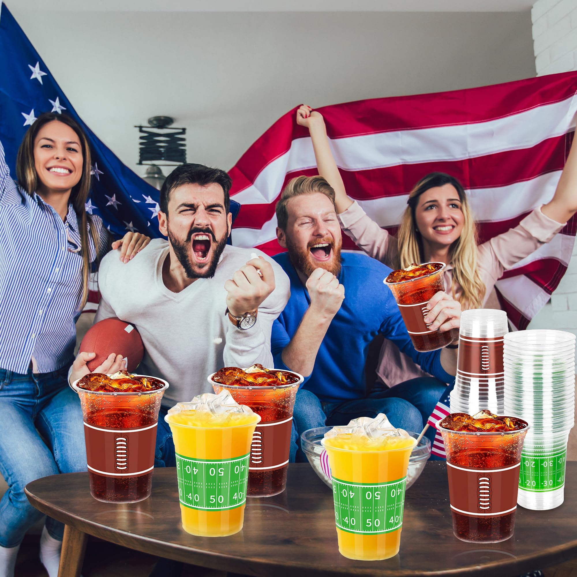 Heartome 50 Pack Football Party Cups – 16 oz Disposable Plastic Cups with 2 Classic Designs for Game Day