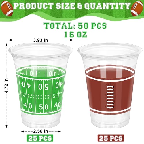 Heartome 50 Pack Football Party Cups – 16 oz Disposable Plastic Cups with 2 Classic Designs for Game Day
