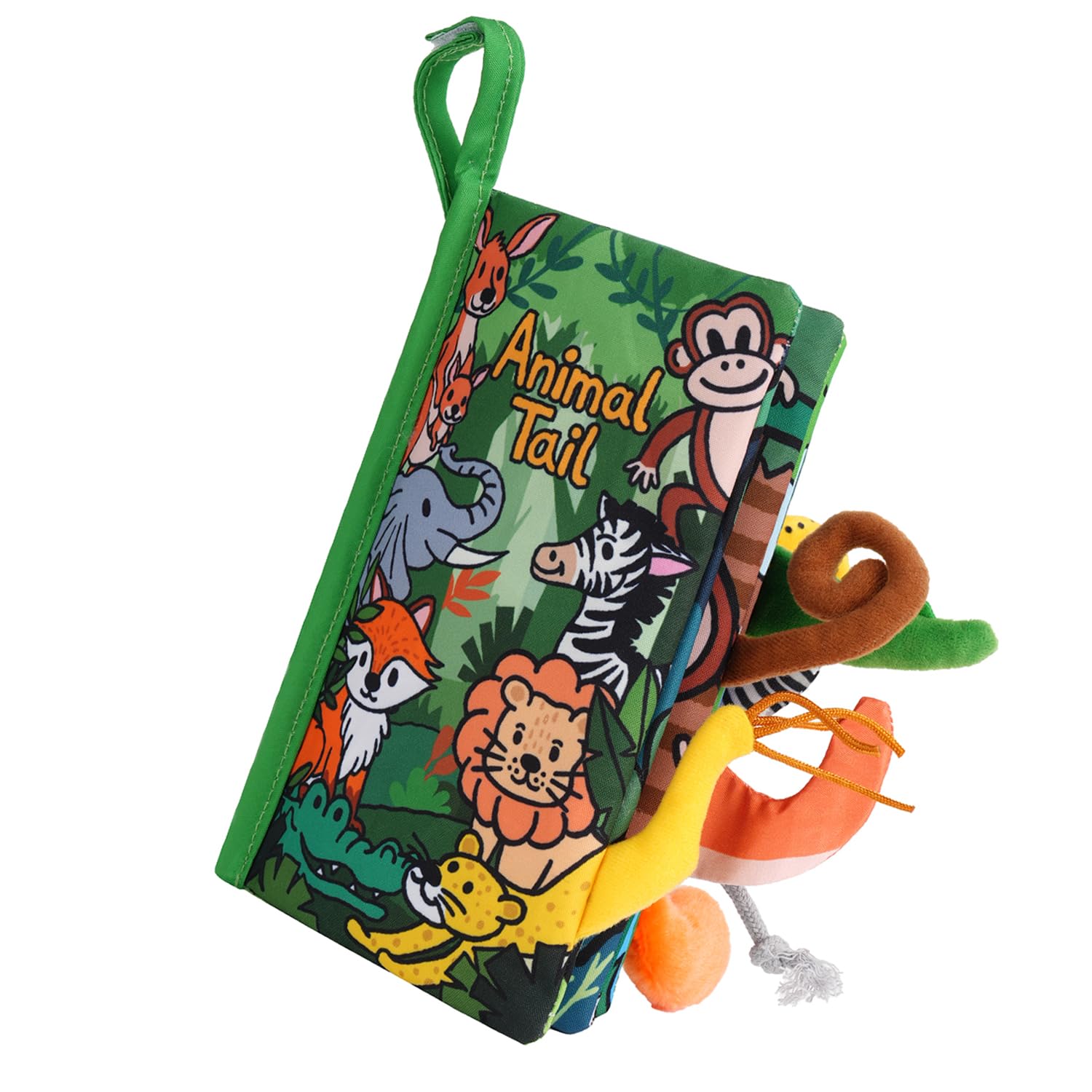 HECCEI Baby Crinkle Book with Animal Tails – Soft Cloth Sensory Toy for 0-12 Months, Jungle Tails Design, Machine Washable