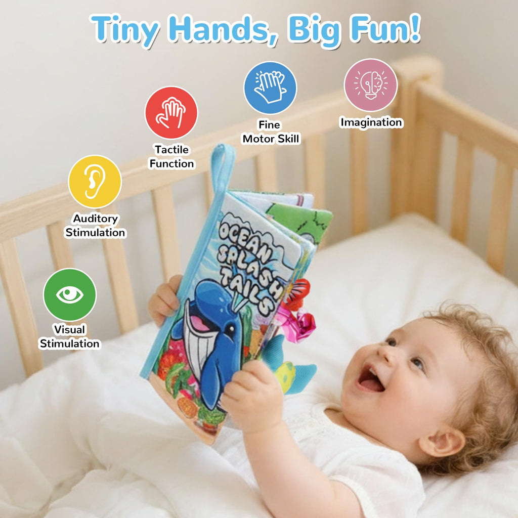 HECCEI Crinkle Book for Babies - Ocean Tails Soft Cloth Book with Textured Tails, Sensory Toy for 0-12 Months