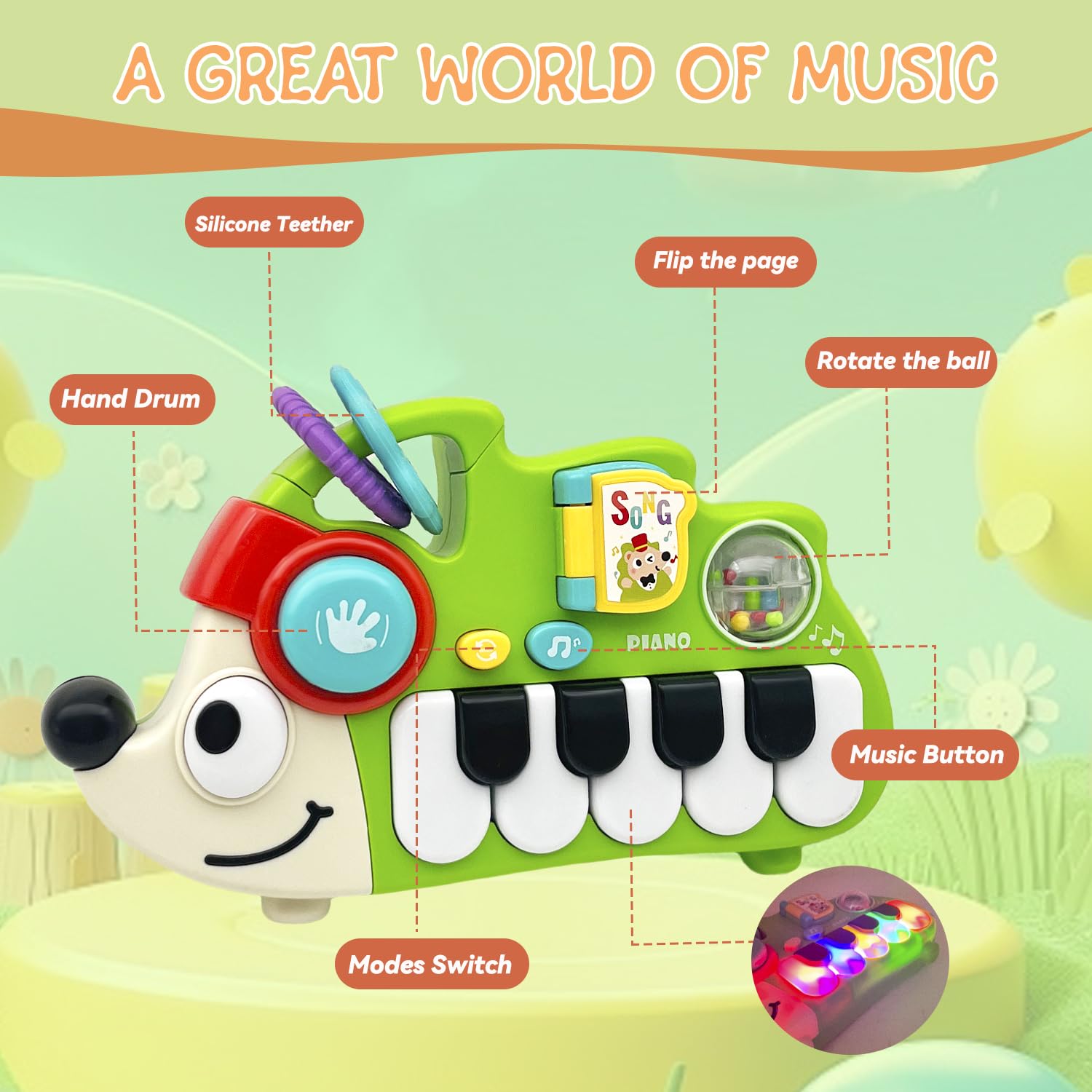Hedgehog Musical Toy for 1 Year Old – Light Up Baby Piano with Sounds and Numbers