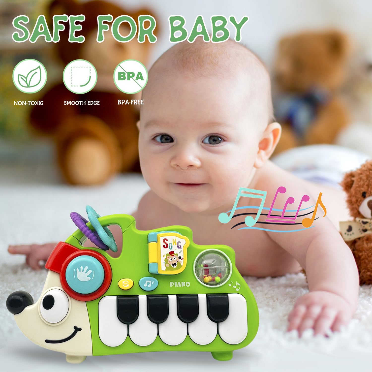 Hedgehog Musical Toy for 1 Year Old – Light Up Baby Piano with Sounds and Numbers