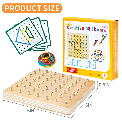 HEELWIRE Wooden Geoboard - Montessori STEM Toy with Pattern Cards and Rubber Bands for Kids Ages 3+