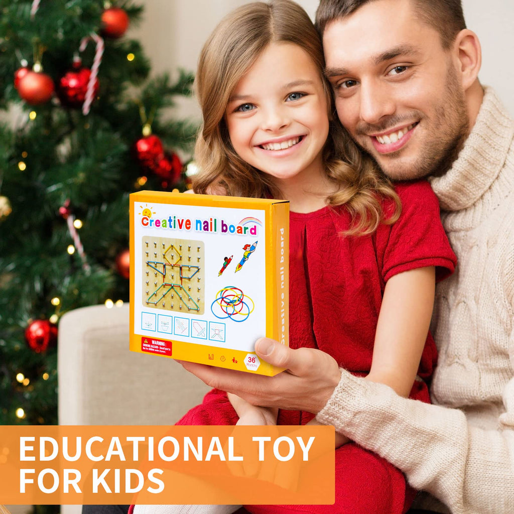 HEELWIRE Wooden Geoboard - Montessori STEM Toy with Pattern Cards and Rubber Bands for Kids Ages 3+
