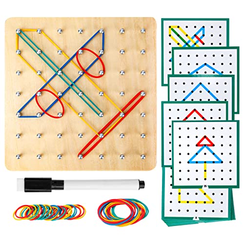 HEELWIRE Wooden Geoboard - Montessori STEM Toy with Pattern Cards and Rubber Bands for Kids Ages 3+