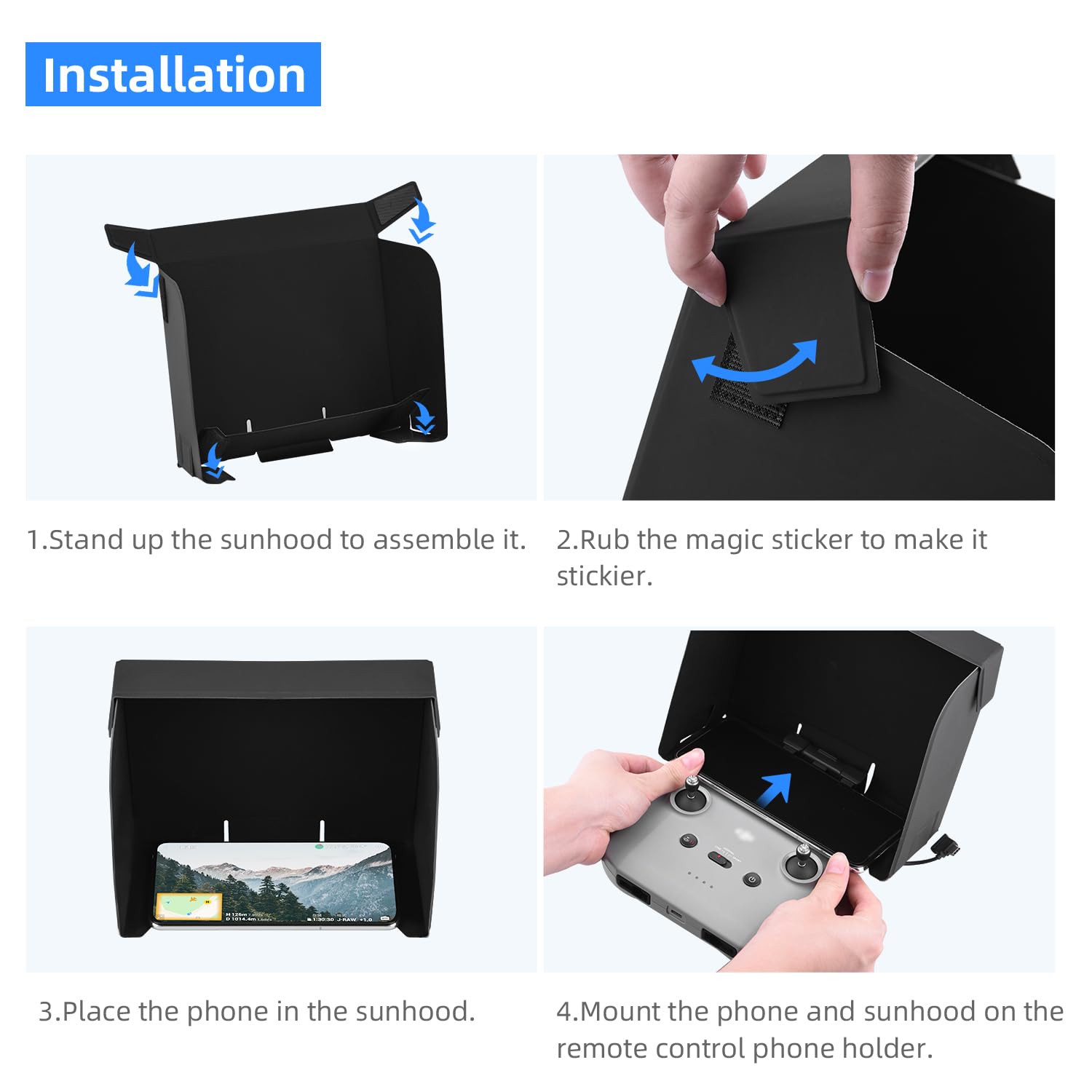 HeiyRC Anti-Glare Foldable Sun Hood for DJI Controllers – Compatible with Mini 4 Pro, Air 3, Mavic 3, and More