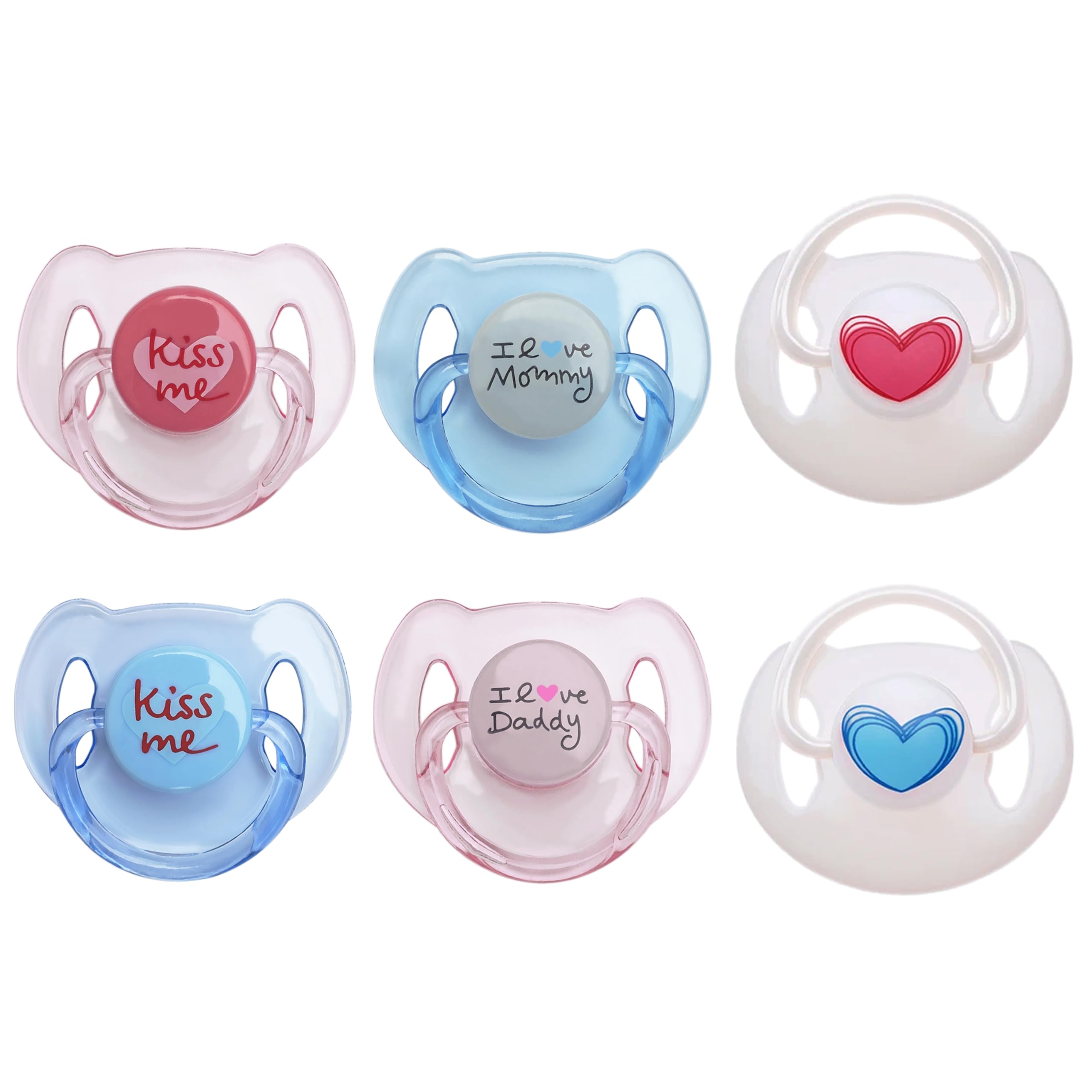 HELERKOL 6-Pack Magnetic Pacifiers for Reborn Dolls - Pink and Blue Feeding Toy Set
