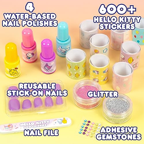 Hello Kitty and Friends Sparkling Nail Art Kit – Water-Based Polishes, Press-On Nails & Stickers