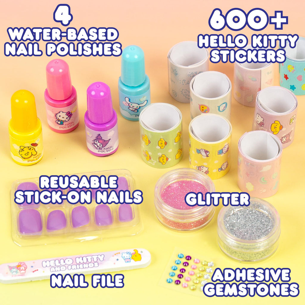 Hello Kitty and Friends Sparkling Nail Art Kit – Water-Based Polishes, Press-On Nails & Stickers
