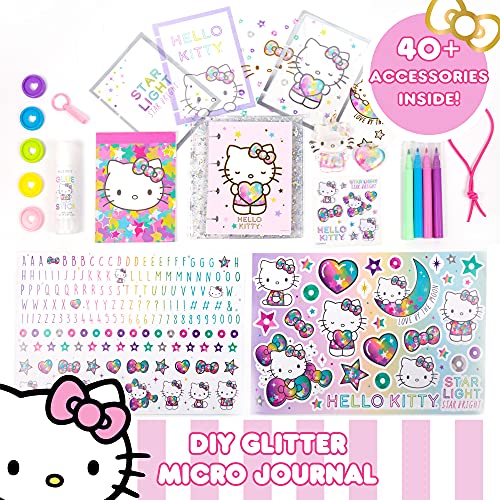 Hello Kitty DIY Glitter Micro Journal – 40+ Stationery Accessories, Stickers, Interchangeable Discs, Squishy Cover