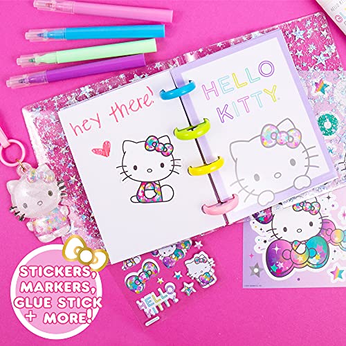 Hello Kitty DIY Glitter Micro Journal – 40+ Stationery Accessories, Stickers, Interchangeable Discs, Squishy Cover