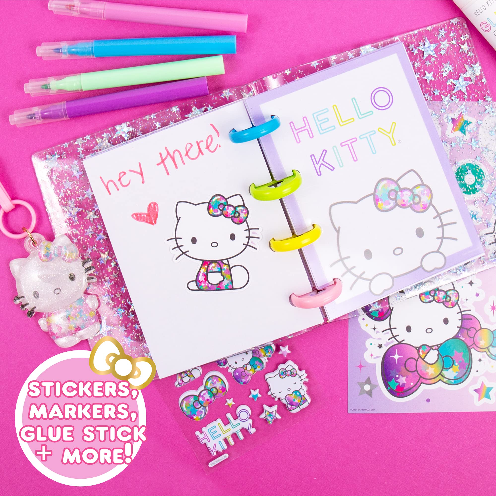 Hello Kitty DIY Glitter Micro Journal – 40+ Stationery Accessories, Stickers, Interchangeable Discs, Squishy Cover