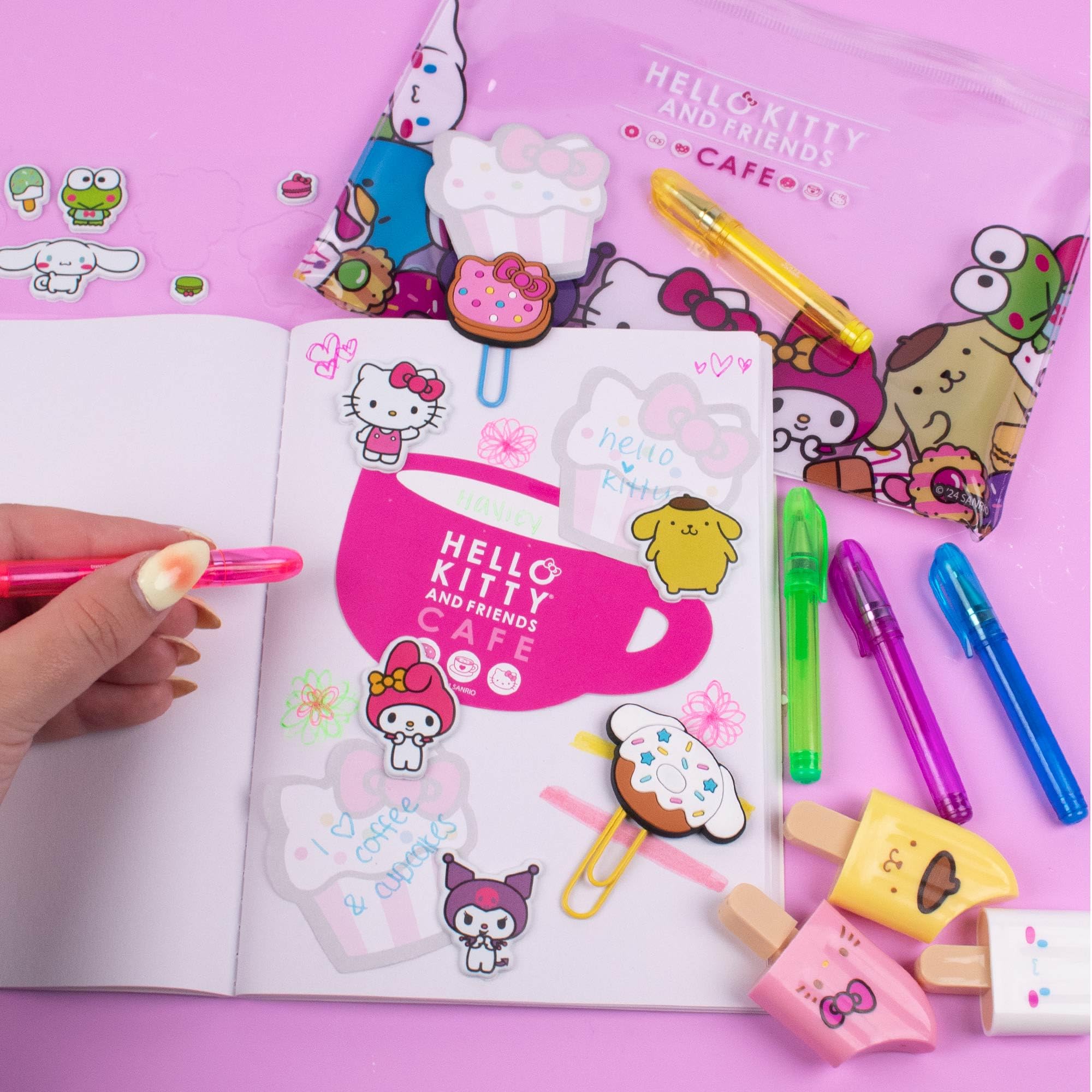 Hello Kitty & Friends Café Stationery Set - 22-Piece Kawaii School Supplies with Notebook, Stickers, Pens