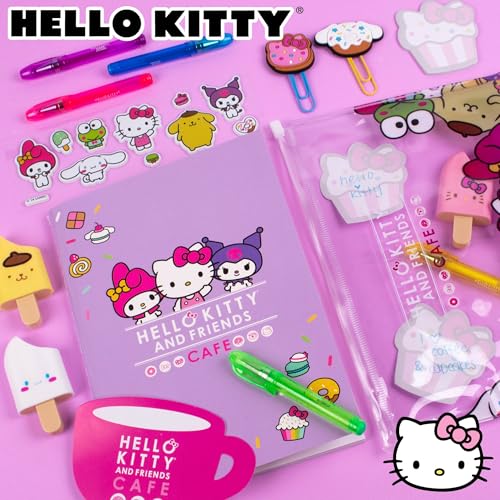Hello Kitty & Friends Café Stationery Set - 22-Piece Kawaii School Supplies with Notebook, Stickers, Pens