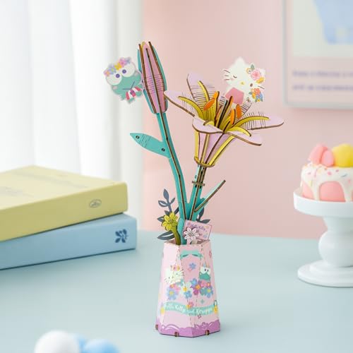 Hello Kitty & Keroppi Lily 3D Wooden Flower Puzzle Kit – Official Sanrio DIY Craft for Ages 8+