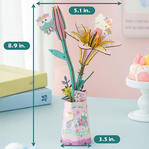 Hello Kitty & Keroppi Lily 3D Wooden Flower Puzzle Kit – Official Sanrio DIY Craft for Ages 8+