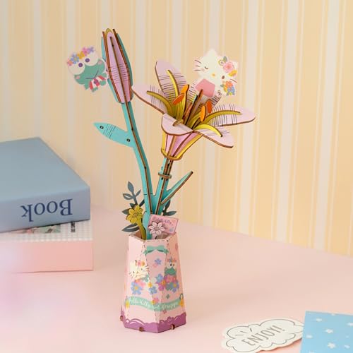 Hello Kitty & Keroppi Lily 3D Wooden Flower Puzzle Kit – Official Sanrio DIY Craft for Ages 8+