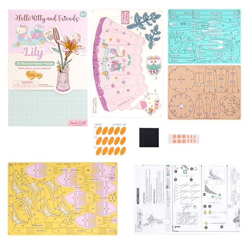 Hello Kitty & Keroppi Lily 3D Wooden Flower Puzzle Kit – Official Sanrio DIY Craft for Ages 8+