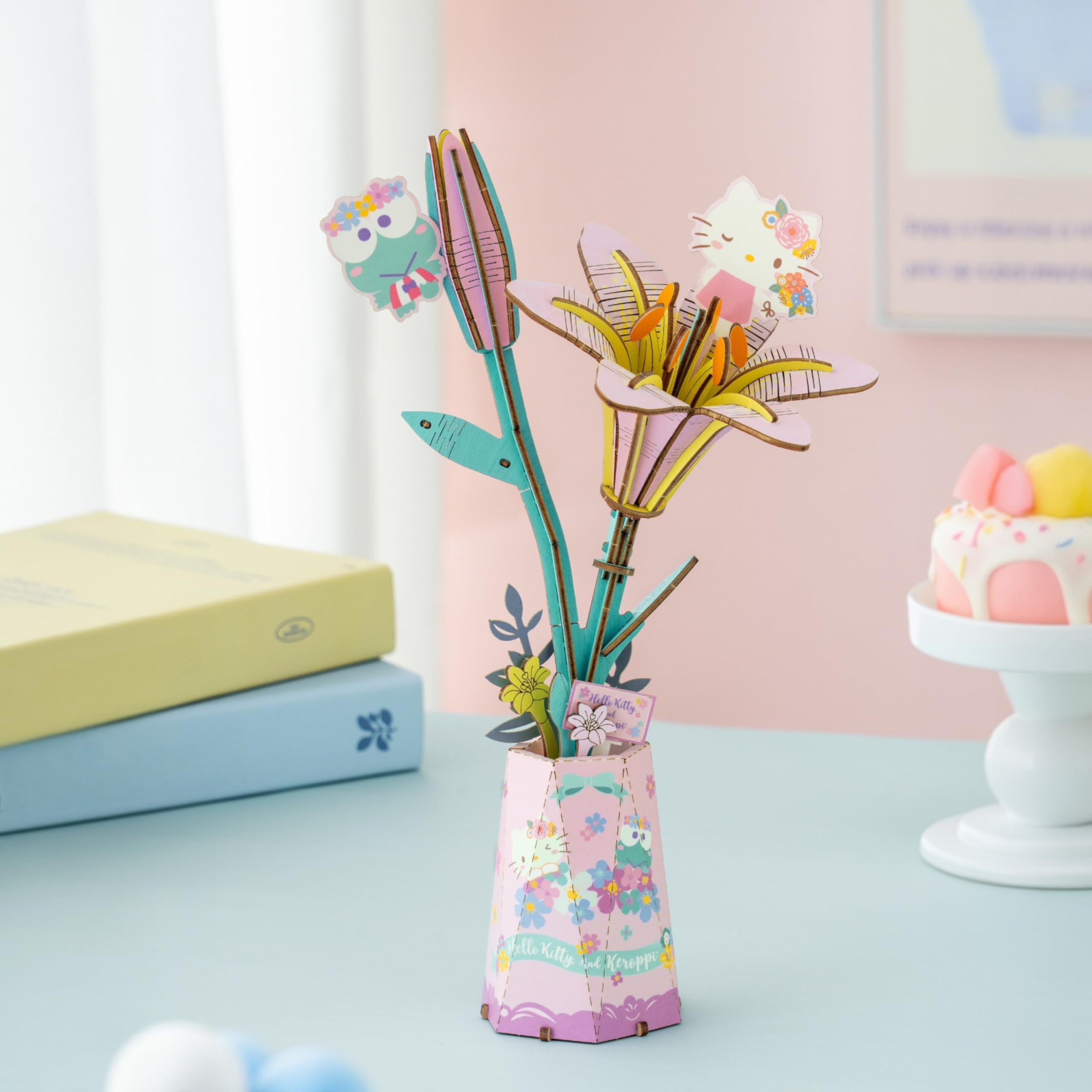 Hello Kitty & Keroppi Lily 3D Wooden Flower Puzzle Kit – Official Sanrio DIY Craft for Ages 8+