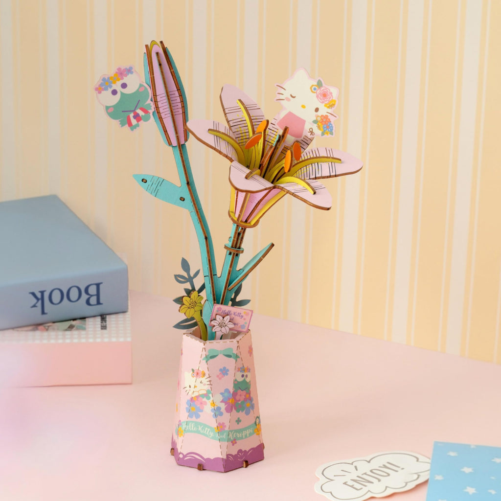 Hello Kitty & Keroppi Lily 3D Wooden Flower Puzzle Kit – Official Sanrio DIY Craft for Ages 8+