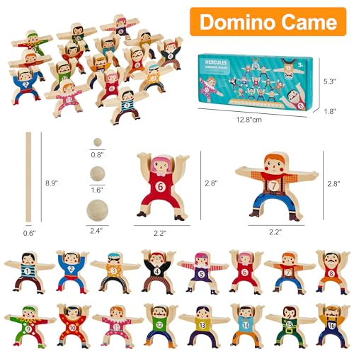 HELLO PAPAYA Wooden Stacking Toys 16-Piece Circus Balancing Blocks for Kids Ages 3+