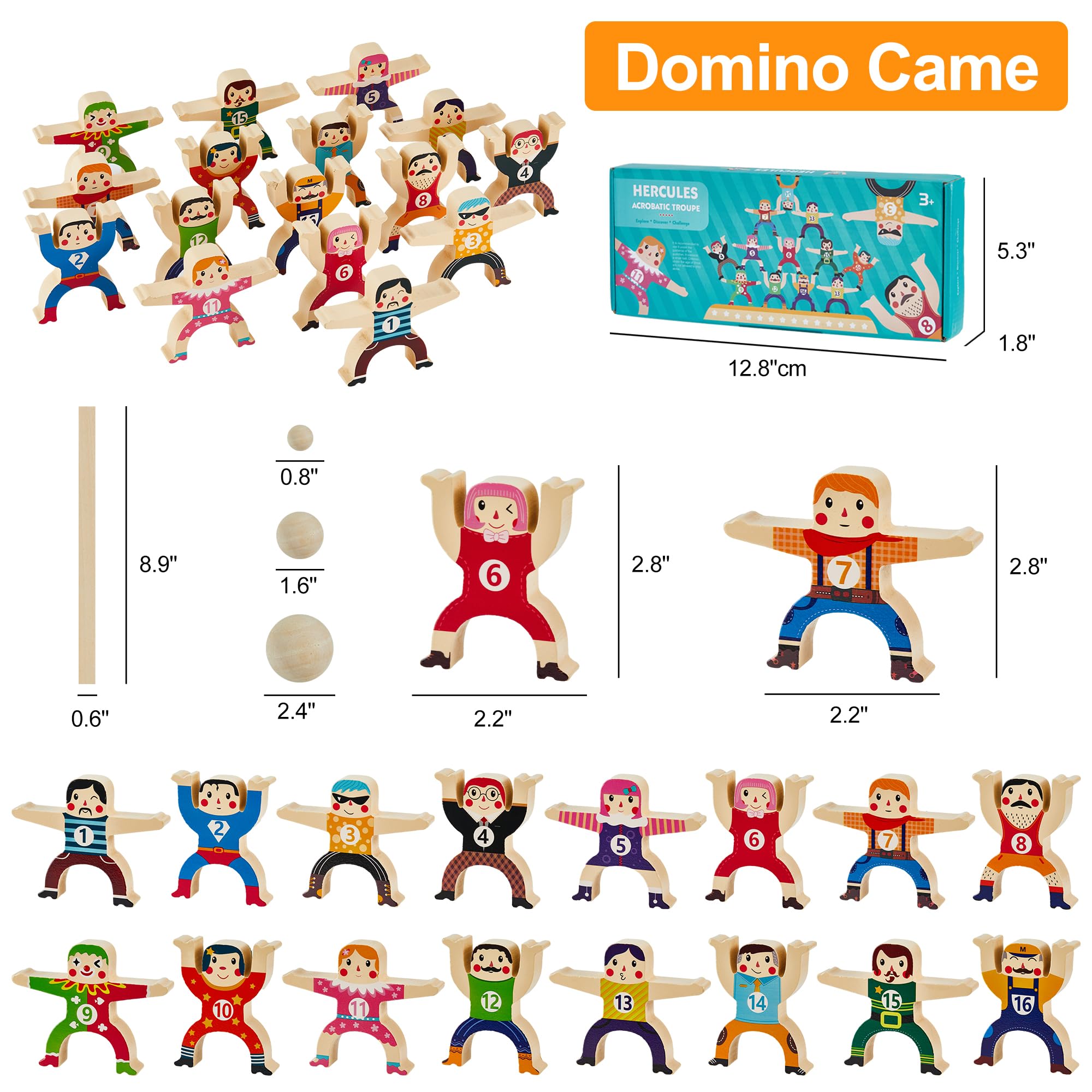 HELLO PAPAYA Wooden Stacking Toys 16-Piece Circus Balancing Blocks for Kids Ages 3+