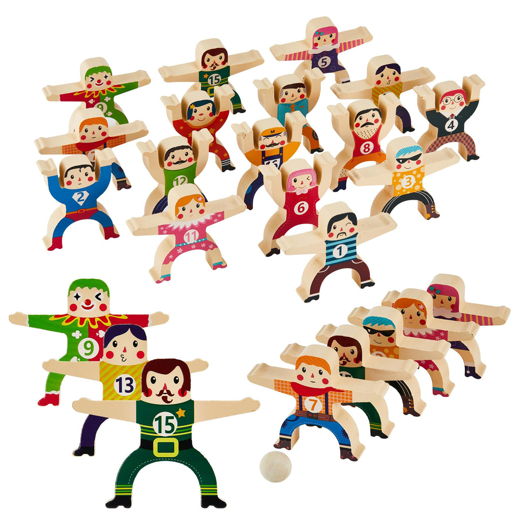 HELLO PAPAYA Wooden Stacking Toys 16-Piece Circus Balancing Blocks for Kids Ages 3+