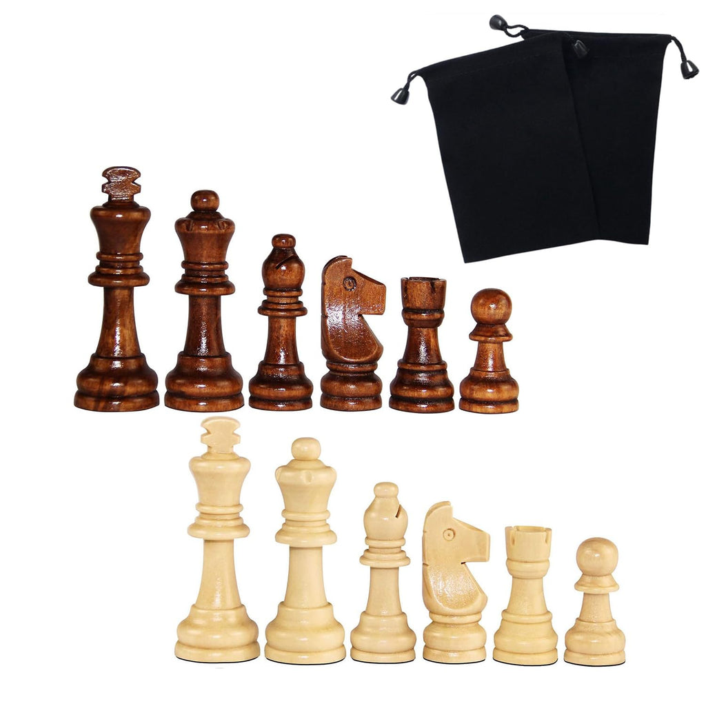 Hellpnoom Wooden Staunton Chess Pieces – 3 Inch King, Solid Wood, Includes Storage Bag