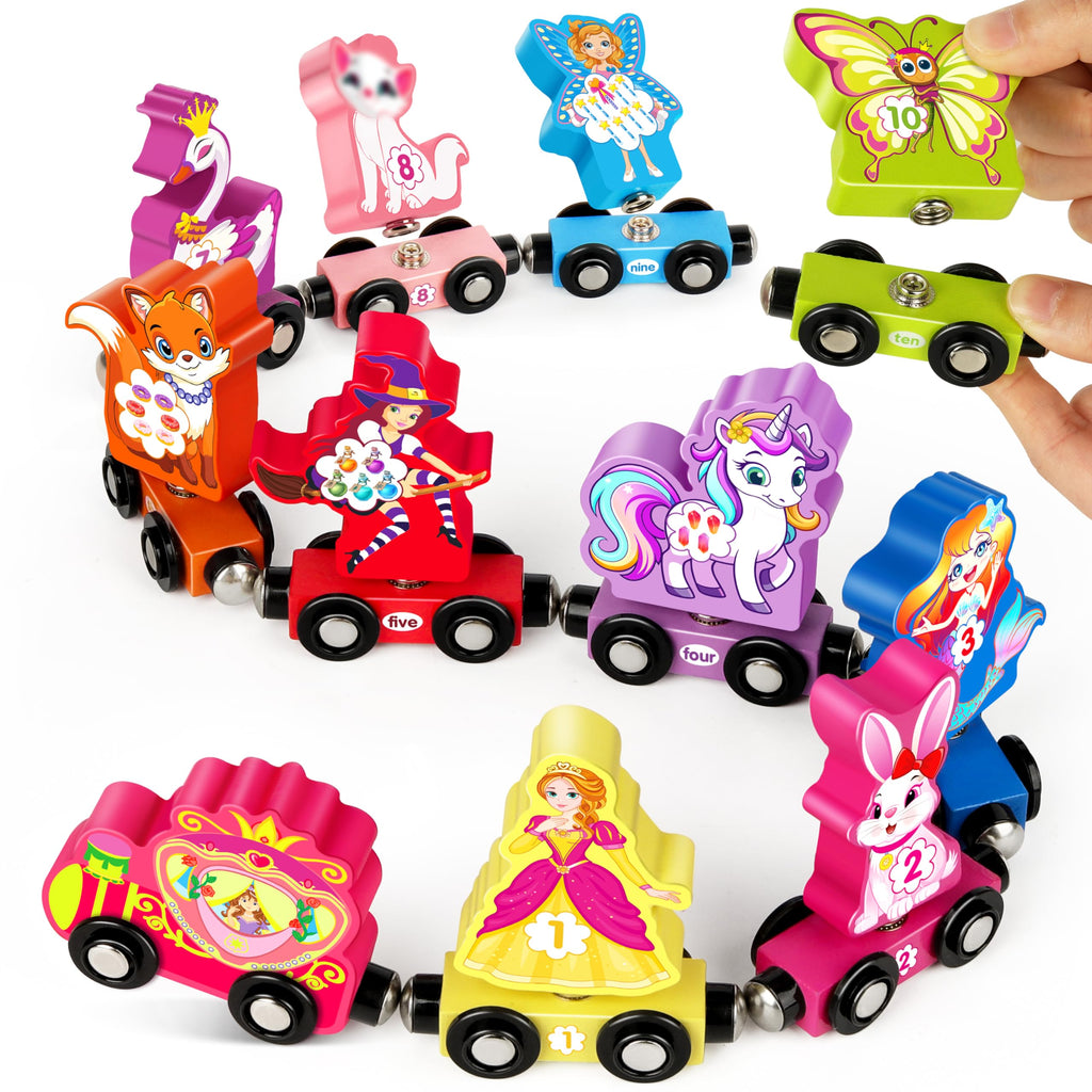 Helsort Wooden Number Train Set – 11-Piece Magnetic Unicorn Train for Toddlers Ages 3-5