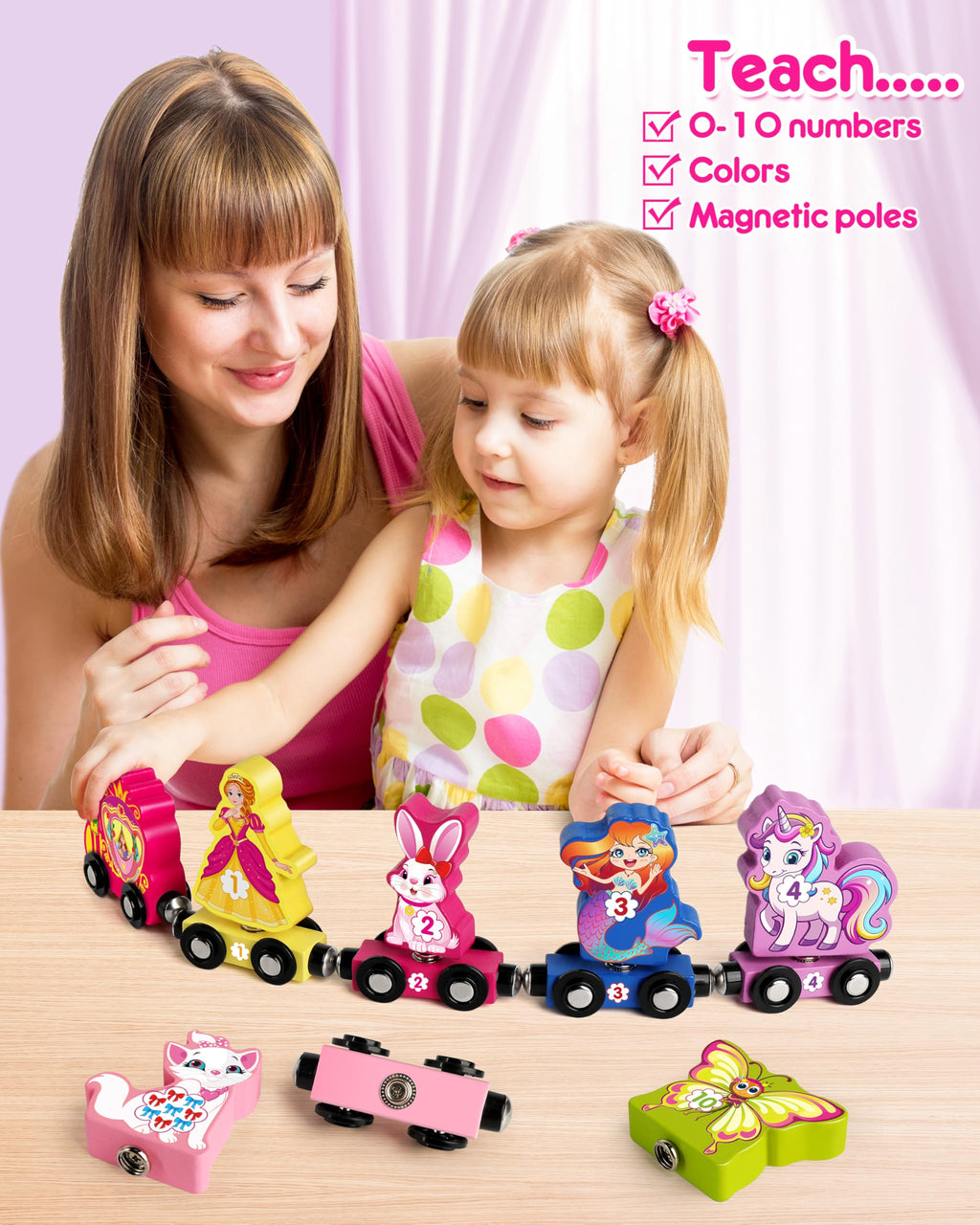 Helsort Wooden Number Train Set – 11-Piece Magnetic Unicorn Train for Toddlers Ages 3-5