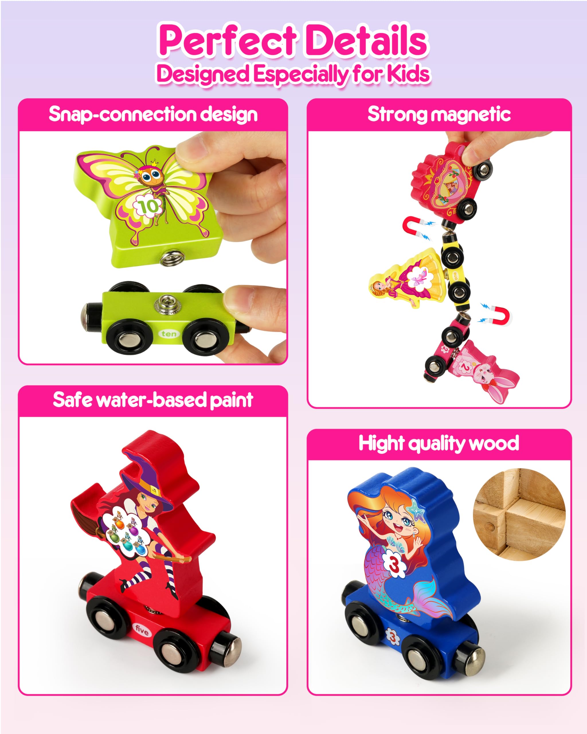 Helsort Wooden Number Train Set – 11-Piece Magnetic Unicorn Train for Toddlers Ages 3-5