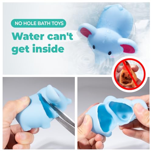 Hely Cancy Infant Bath Toys 18 Months+ – No Hole, Soft Rubber Animal Bathtub Toys, Dishwasher Safe