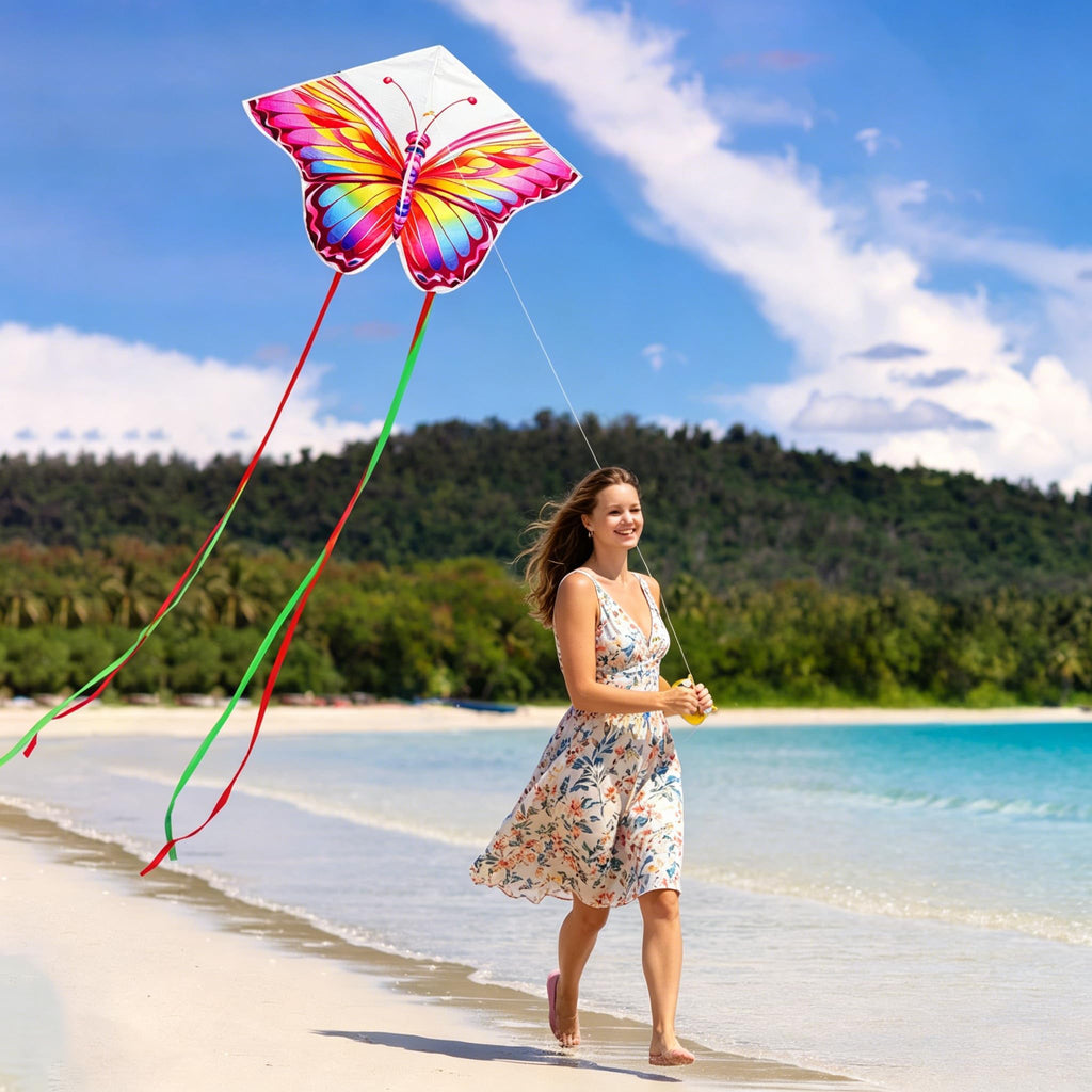 HENGDA KITE 2-Pack Butterfly Kite for Beginners - Easy to Fly, Nylon, Pink, 53 inch
