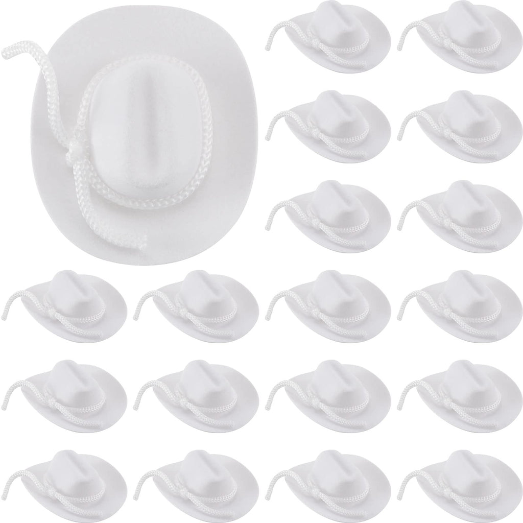 Hercicy 24 Pack Mini White Cowboy Hats for Dolls - 2 Inch Flocking Material Western Caps for Dollhouse Decor and Party Favors