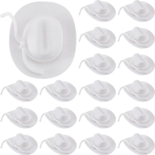 Hercicy 24 Pack Mini White Cowboy Hats for Dolls - 2 Inch Flocking Material Western Caps for Dollhouse Decor and Party Favors